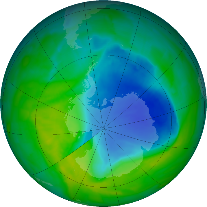 Antarctic ozone map for 01 December 2011